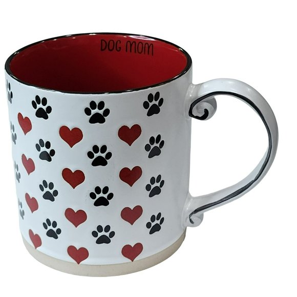 Spectrum DOG MOM Black Paws And Red Hearts Printed Ceramic Coffee Mug 16 Oz - Picture 16 of 16